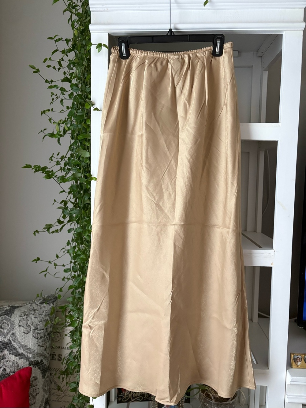 Venezia Long Golden-Beige Elastic-Waist Maxi Skirt
